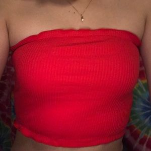 A bright red crop top